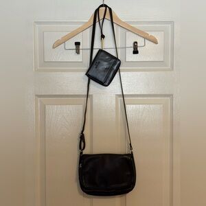 Margot Preston Smooth Black Leather Crossbody Bag / Wallet Combo Set
